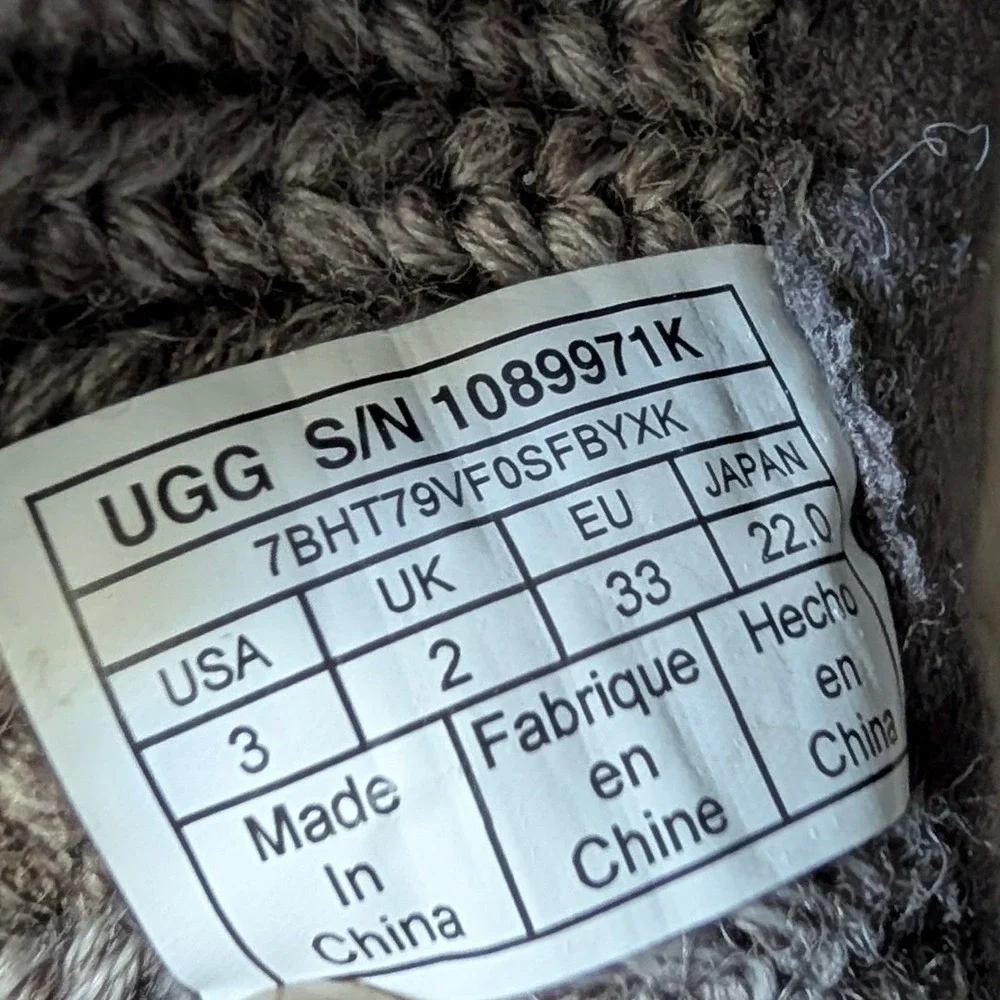 UGG Kids Classic Cuff Knit Suede Boots Dark Grey Charcoal Size 3 Y